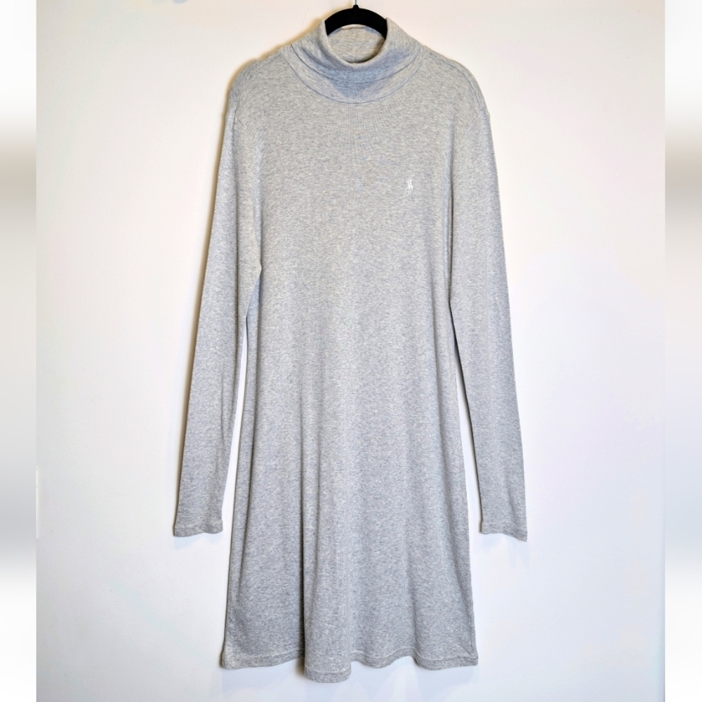 Ralph Lauren Sport Blue Label Y2K Gray Pima Cotton Turtleneck Dress Size Large